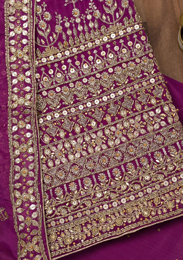 Purple Zariwork Crepe Unstitched Salwar Suit