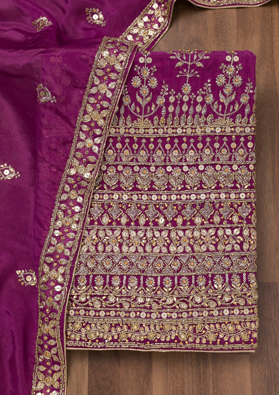Purple Zariwork Crepe Unstitched Salwar Suit