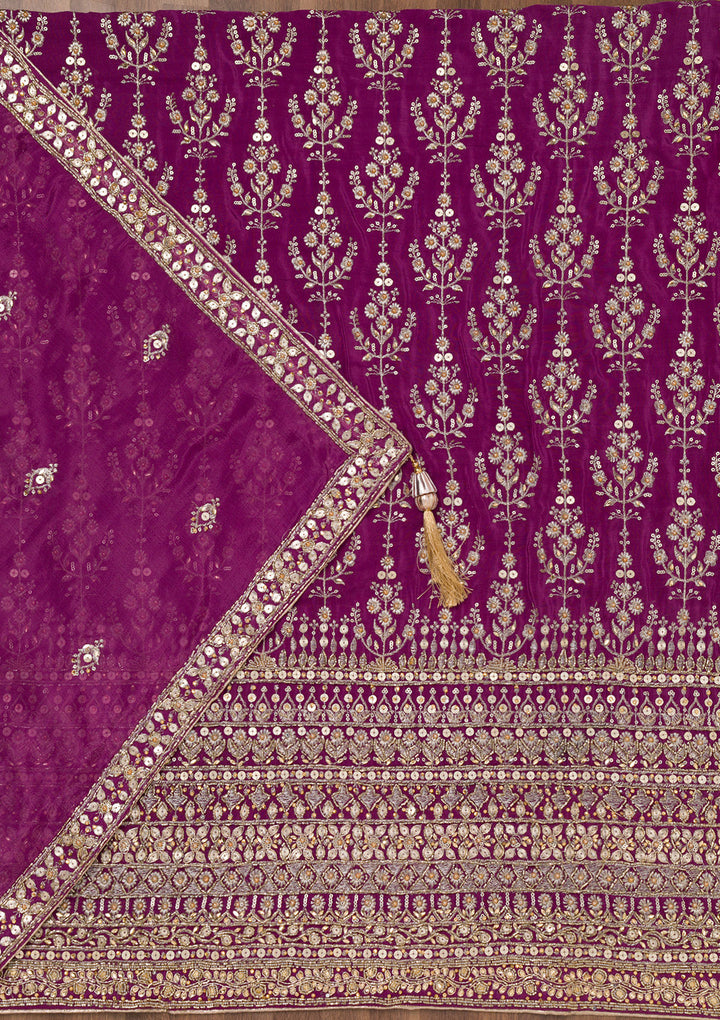 Purple Zariwork Crepe Unstitched Salwar Suit