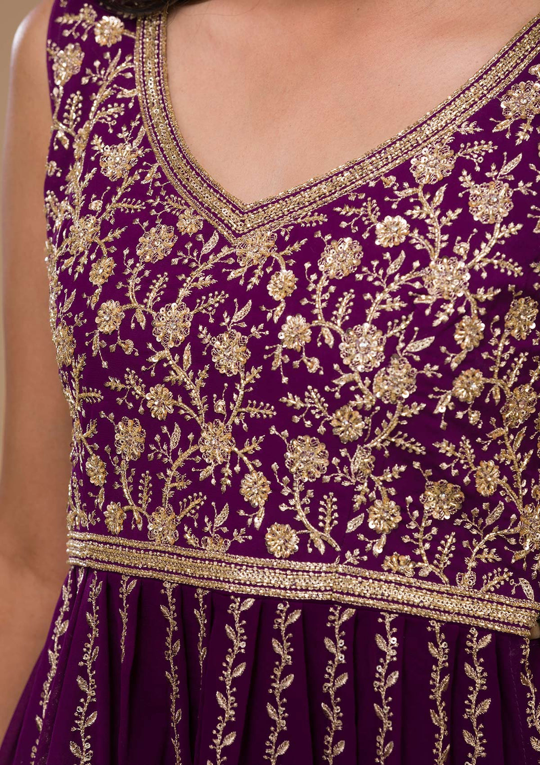 Purple Zariwork Georgette Readymade Salwar Suit-Koskii