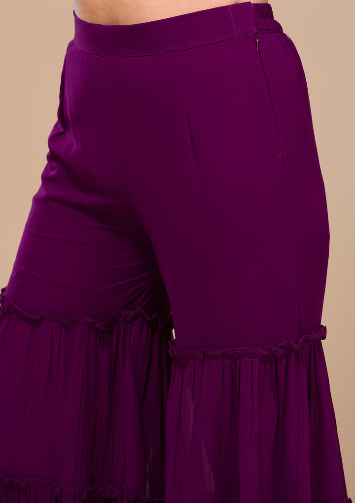 Purple Zariwork Georgette Readymade Salwar Suit-Koskii