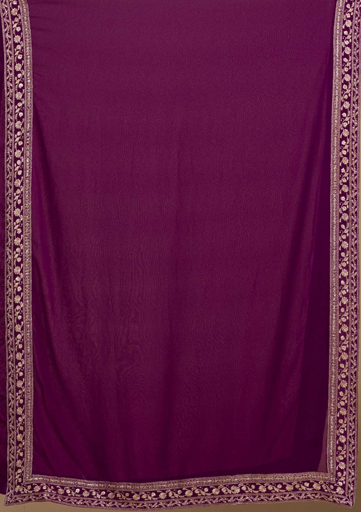 Purple Zariwork Georgette Readymade Salwar Suit-Koskii