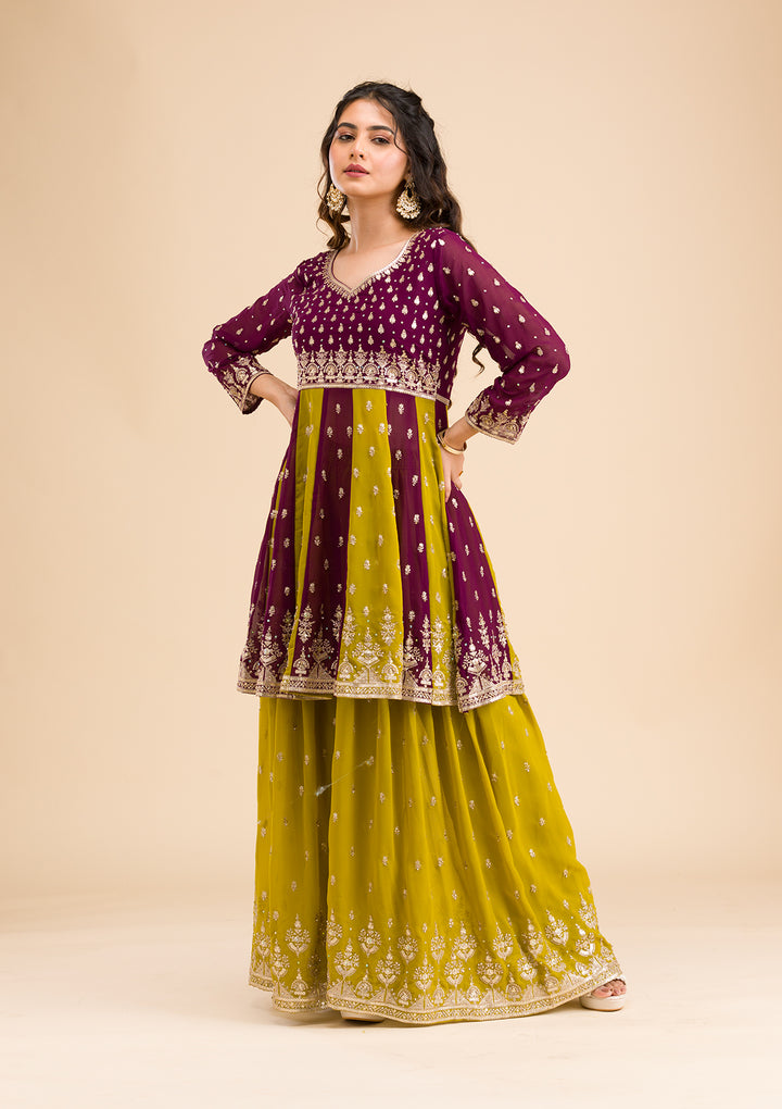Purple Zariwork Georgette Readymade Salwar Suit