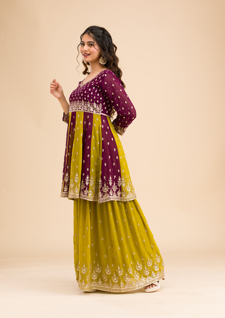 Purple Zariwork Georgette Readymade Salwar Suit