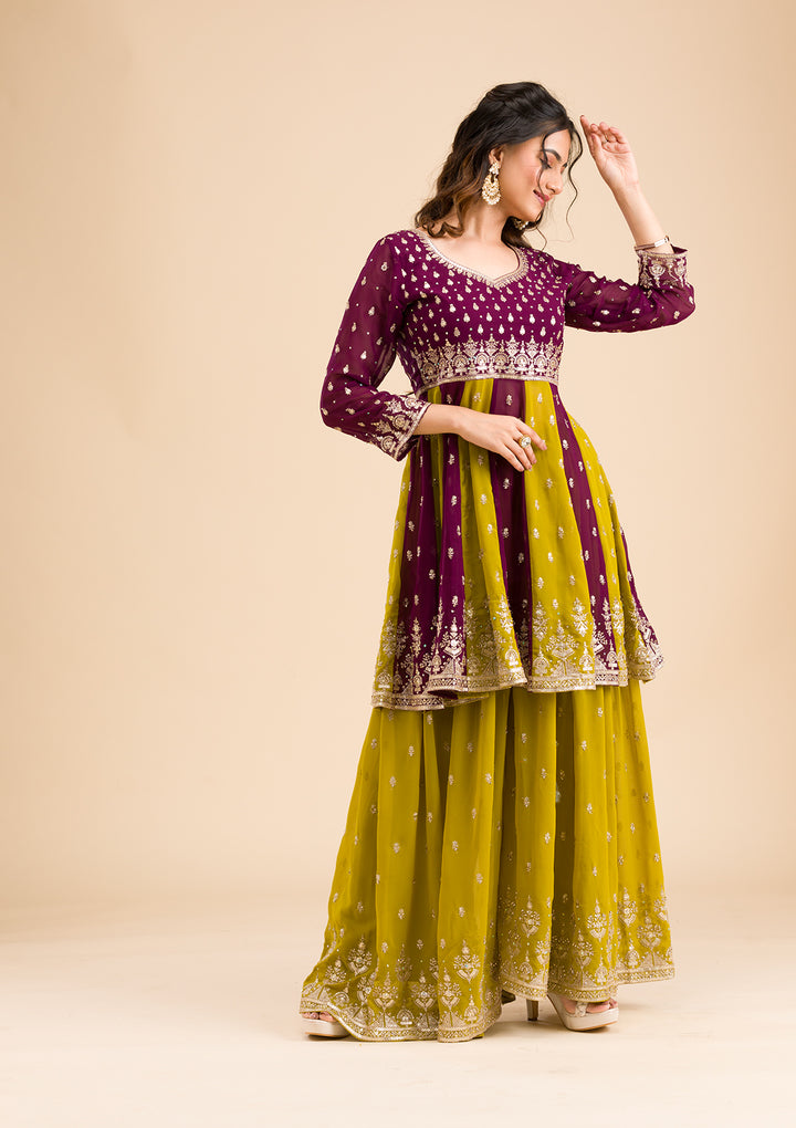 Purple Zariwork Georgette Readymade Salwar Suit