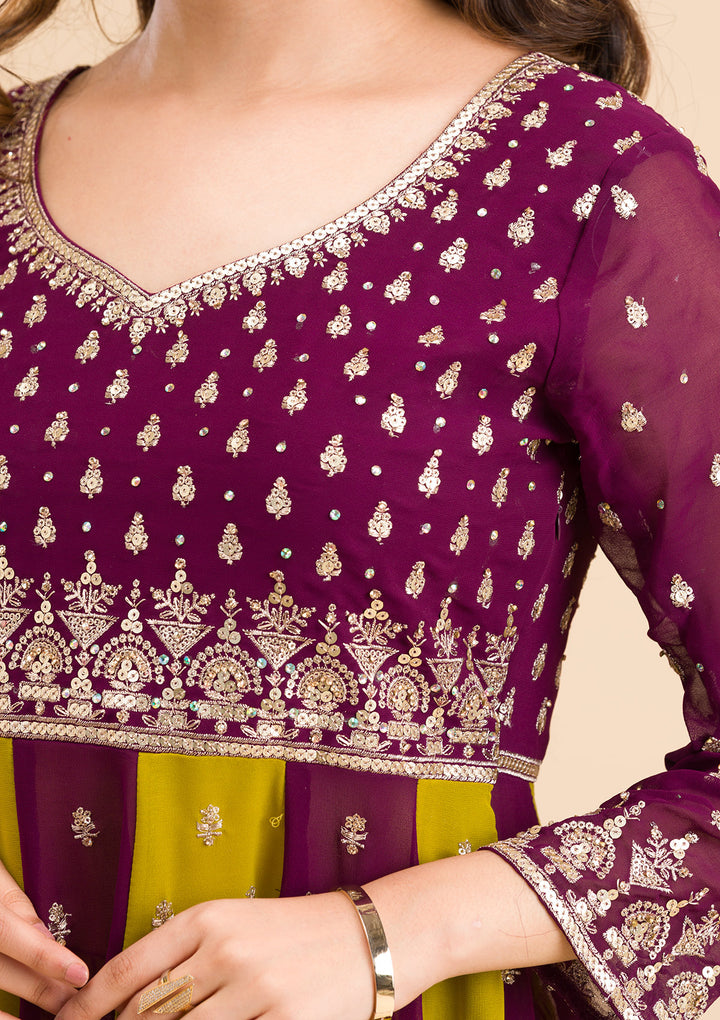 Purple Zariwork Georgette Readymade Salwar Suit