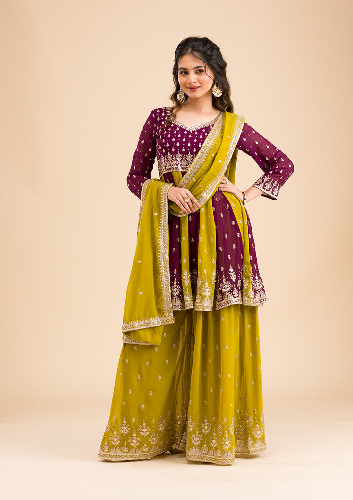 Purple Zariwork Georgette Readymade Salwar Suit