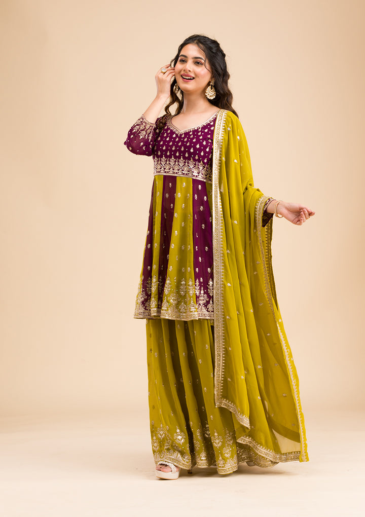 Purple Zariwork Georgette Readymade Salwar Suit