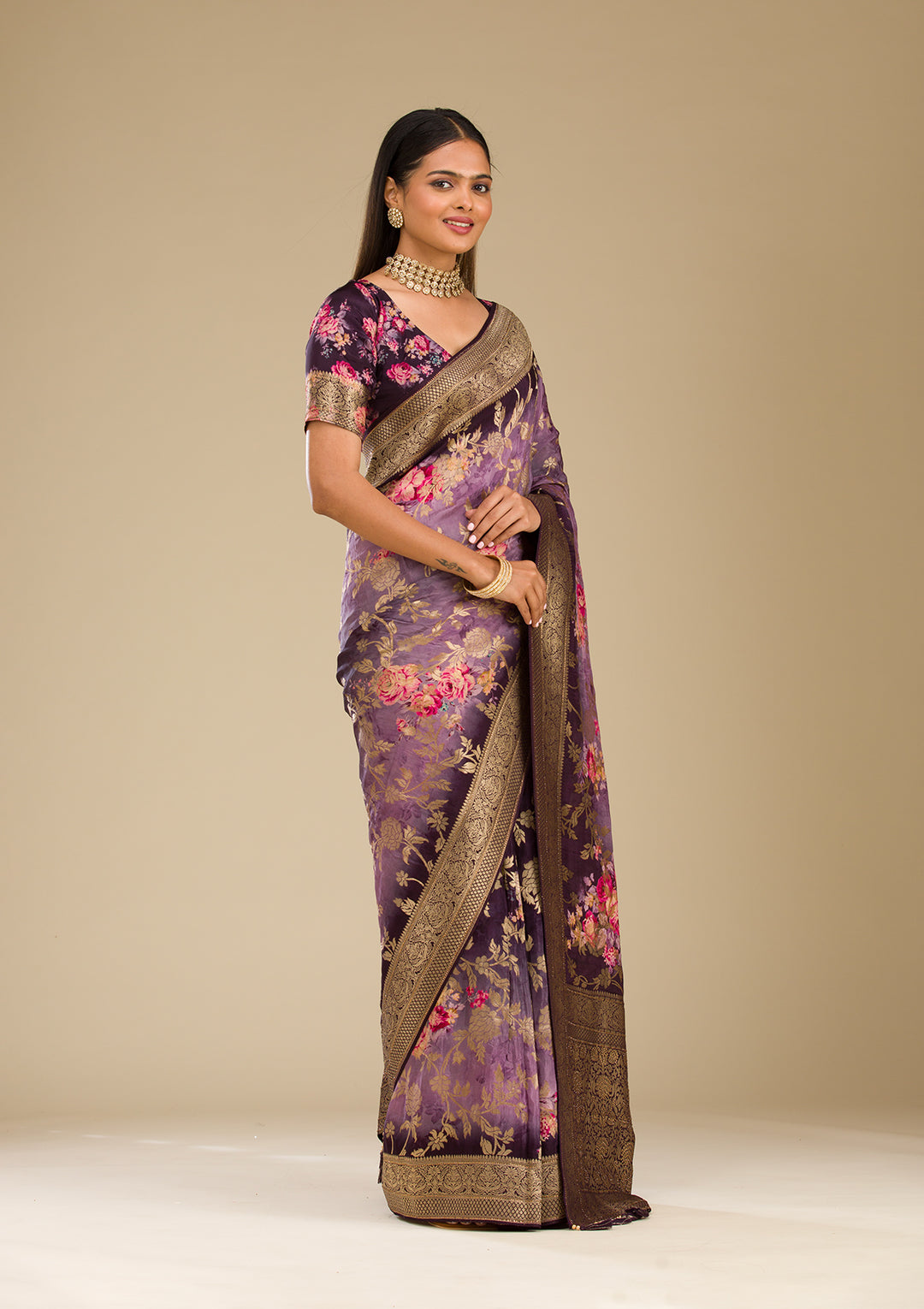 Purple Zariwork Georgette Saree