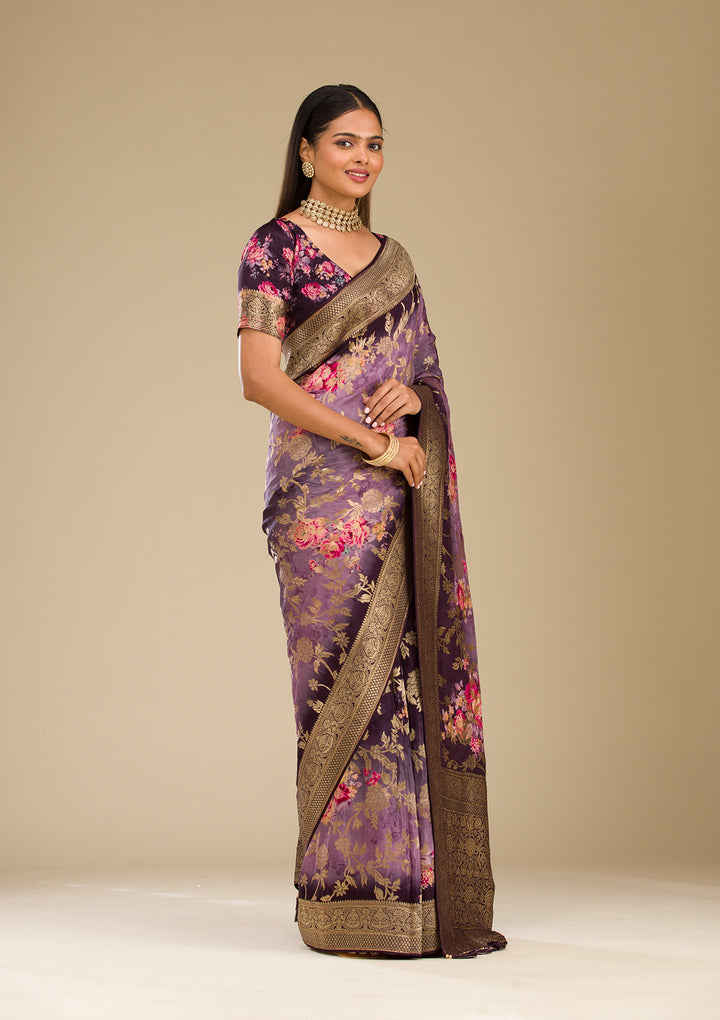 Purple Zariwork Georgette Saree