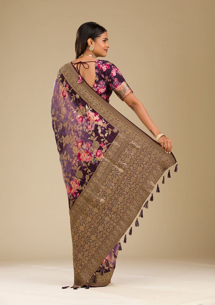 Purple Zariwork Georgette Saree