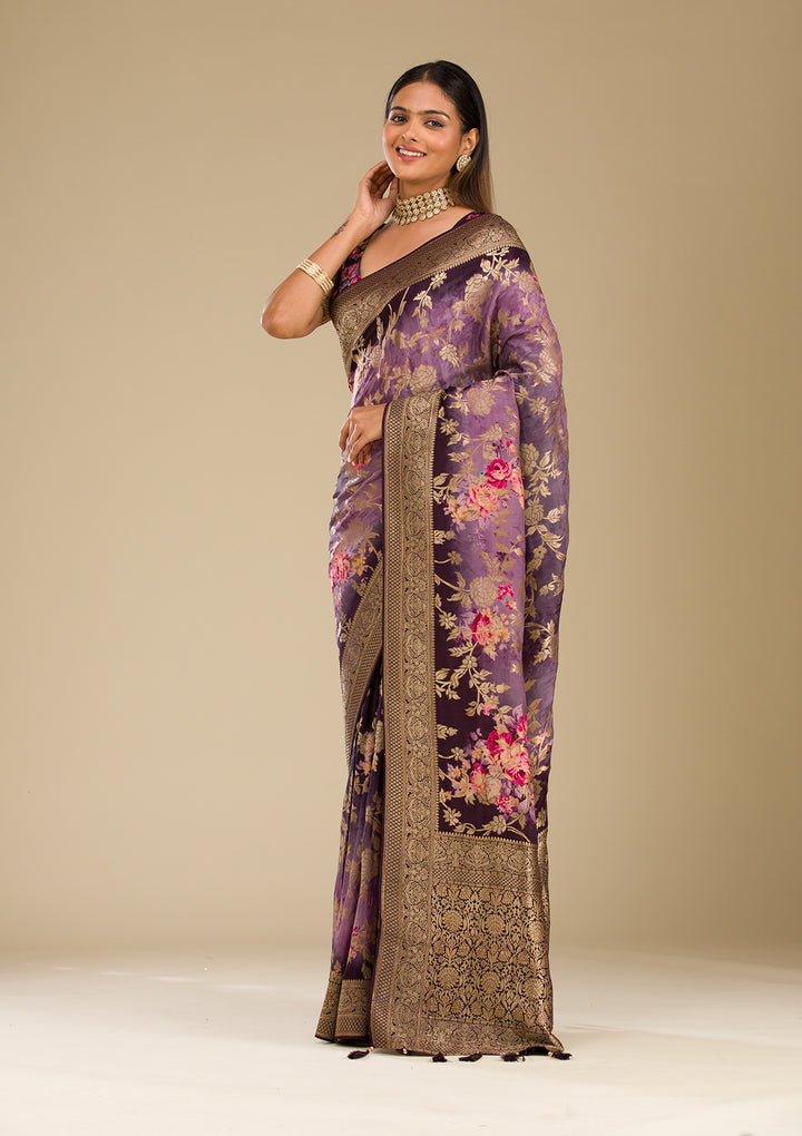 Purple Zariwork Georgette Saree