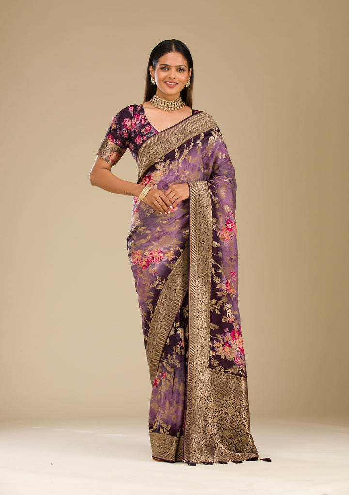 Purple Zariwork Georgette Saree