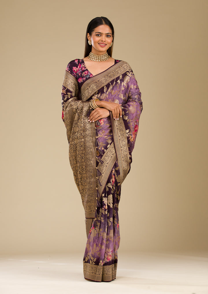 Purple Zariwork Georgette Saree