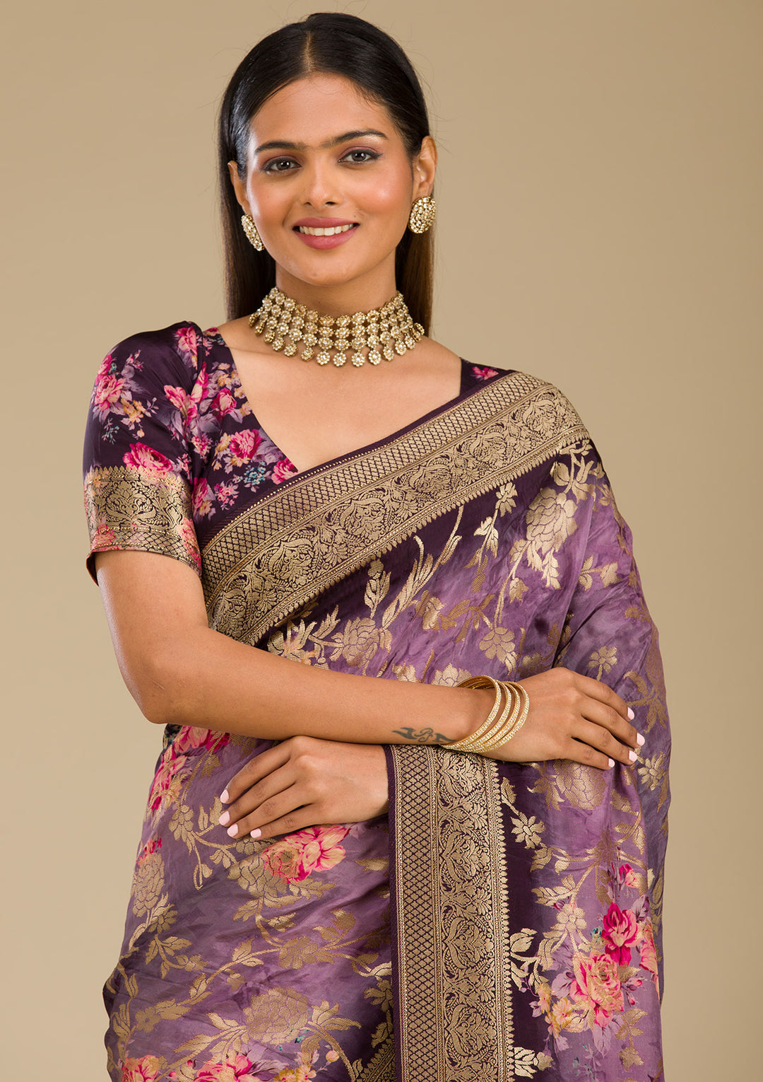 Purple Zariwork Georgette Saree