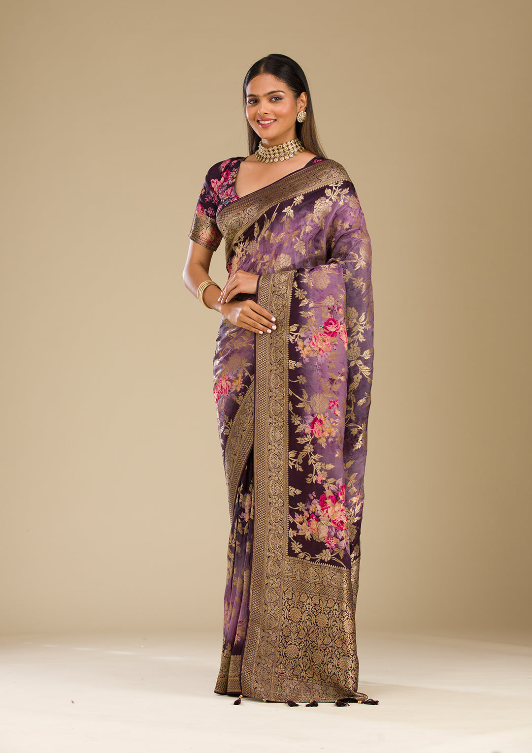 Purple Zariwork Georgette Saree