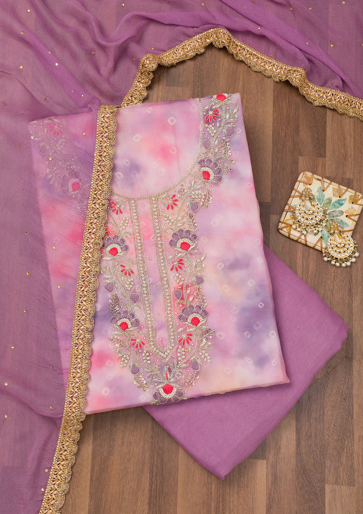 Purple Zariwork Organza Unstitched Salwar Suit