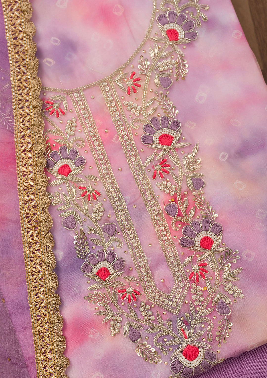 Purple Zariwork Organza Unstitched Salwar Suit