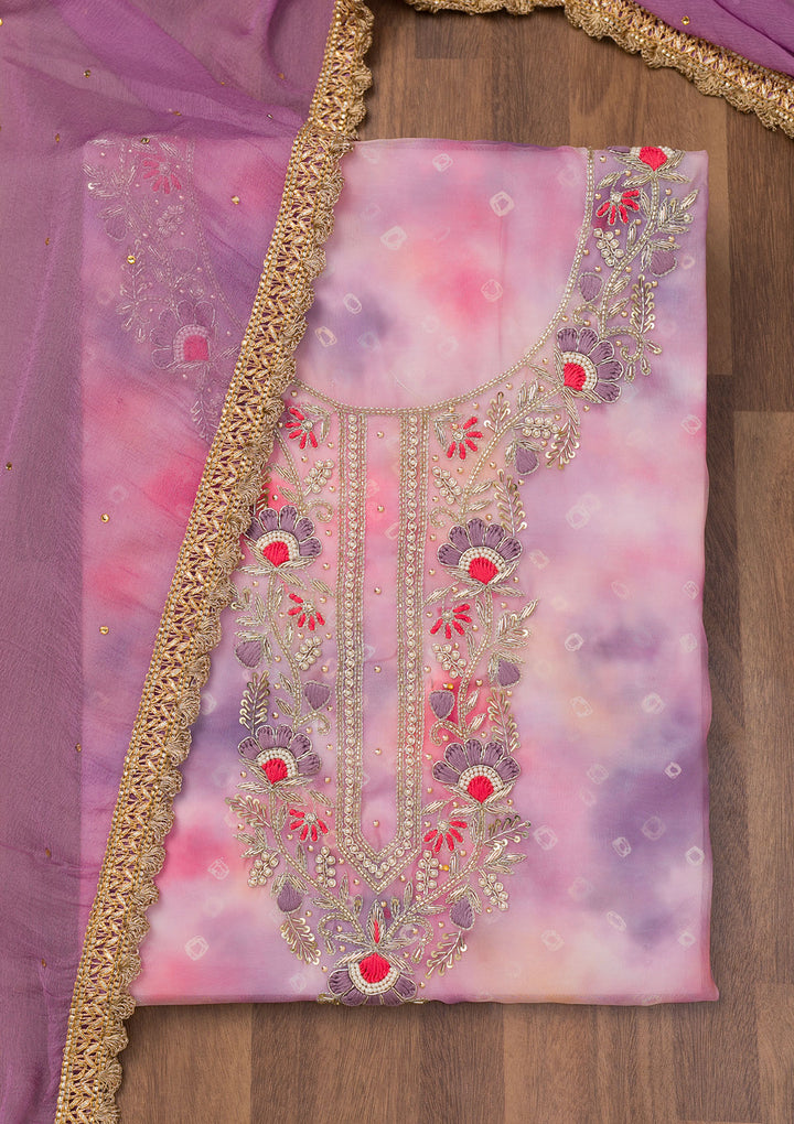 Purple Zariwork Organza Unstitched Salwar Suit