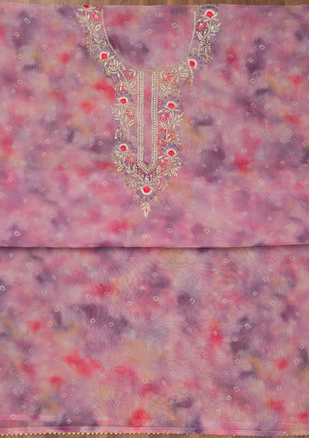 Purple Zariwork Organza Unstitched Salwar Suit