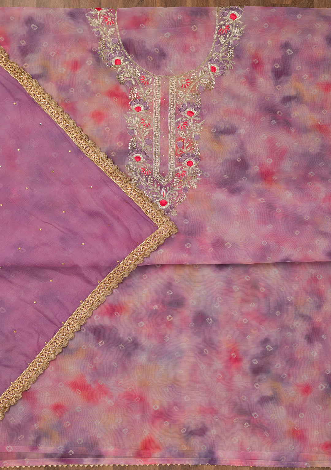 Purple Zariwork Organza Unstitched Salwar Suit