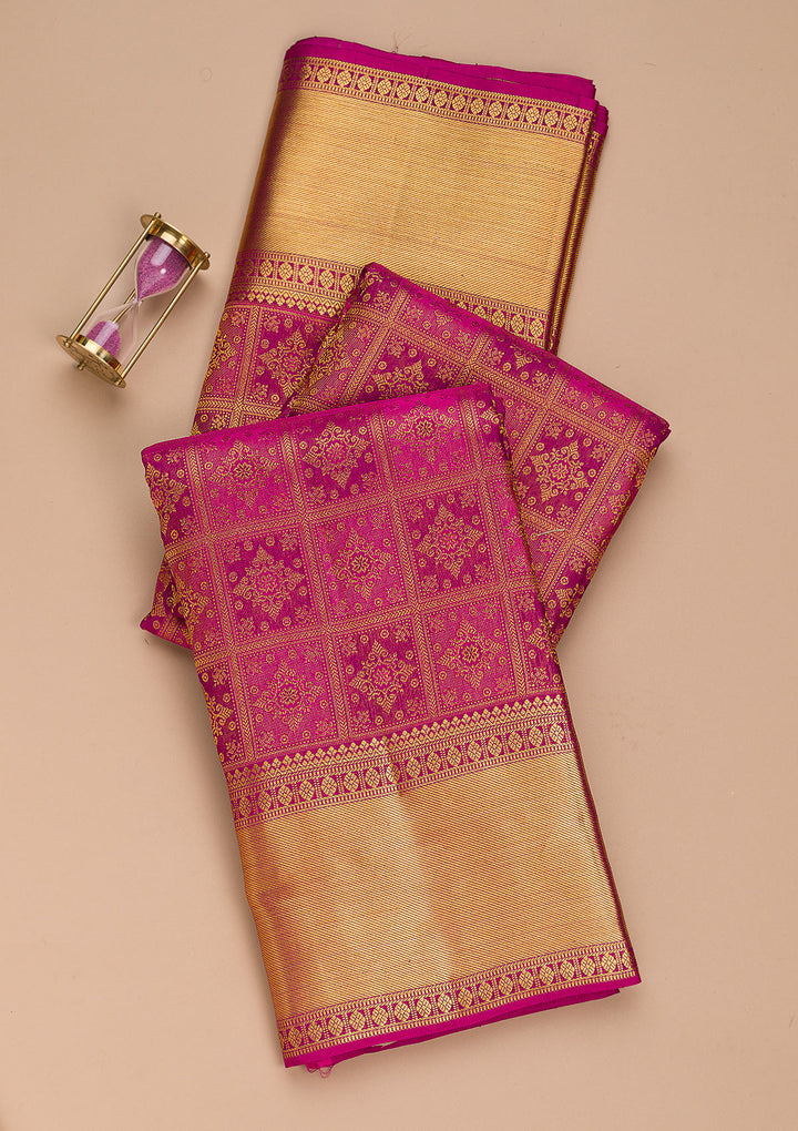 Megenta Pink Zariwork Pure Silk Saree