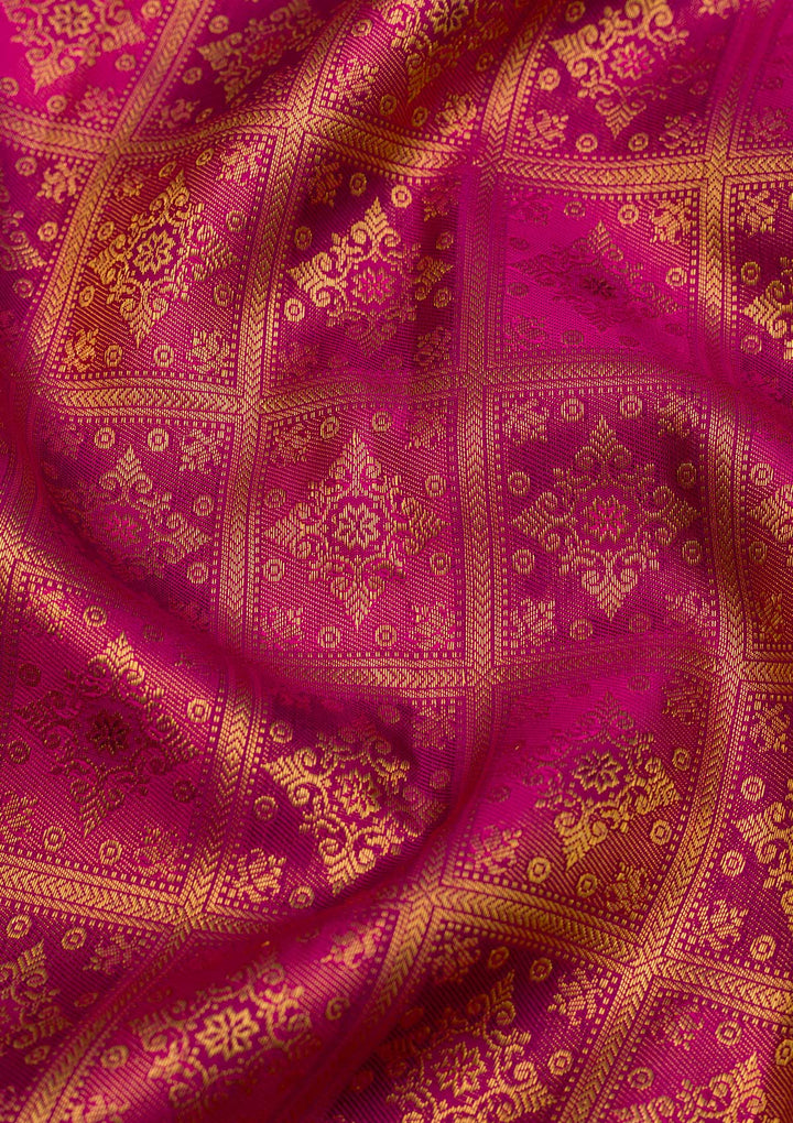 Megenta Pink Zariwork Pure Silk Saree