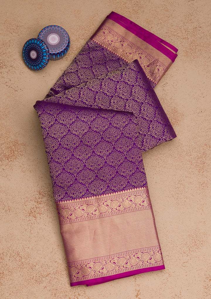 Purple Zariwork Banarasi Pure Silk Saree