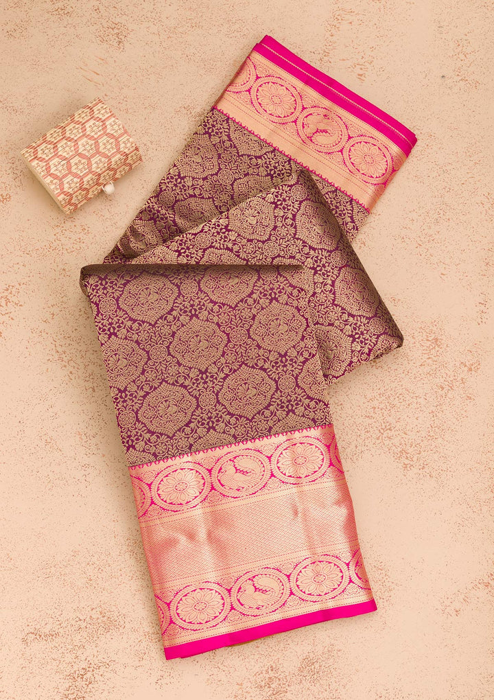 Wine Zariwork Pure Silk Saree