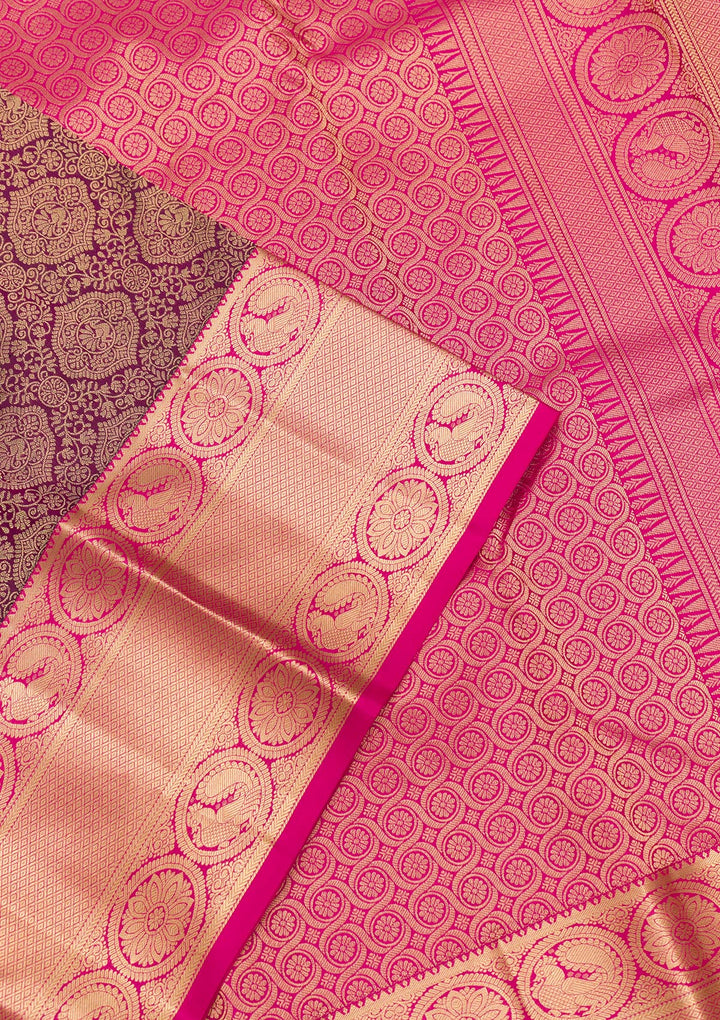 Wine Zariwork Pure Silk Saree
