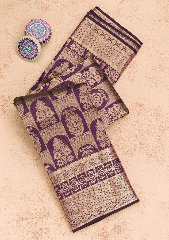 Purple Zariwork Banarasi Pure Silk Saree