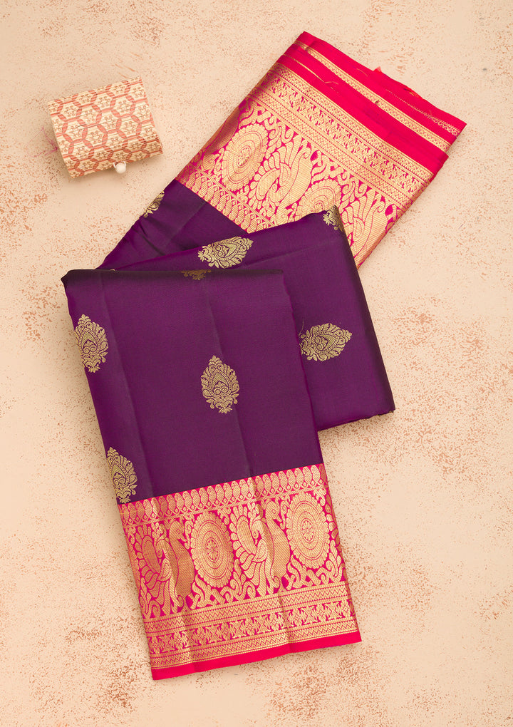 Purple Zariwork Banarasi Pure Silk Saree