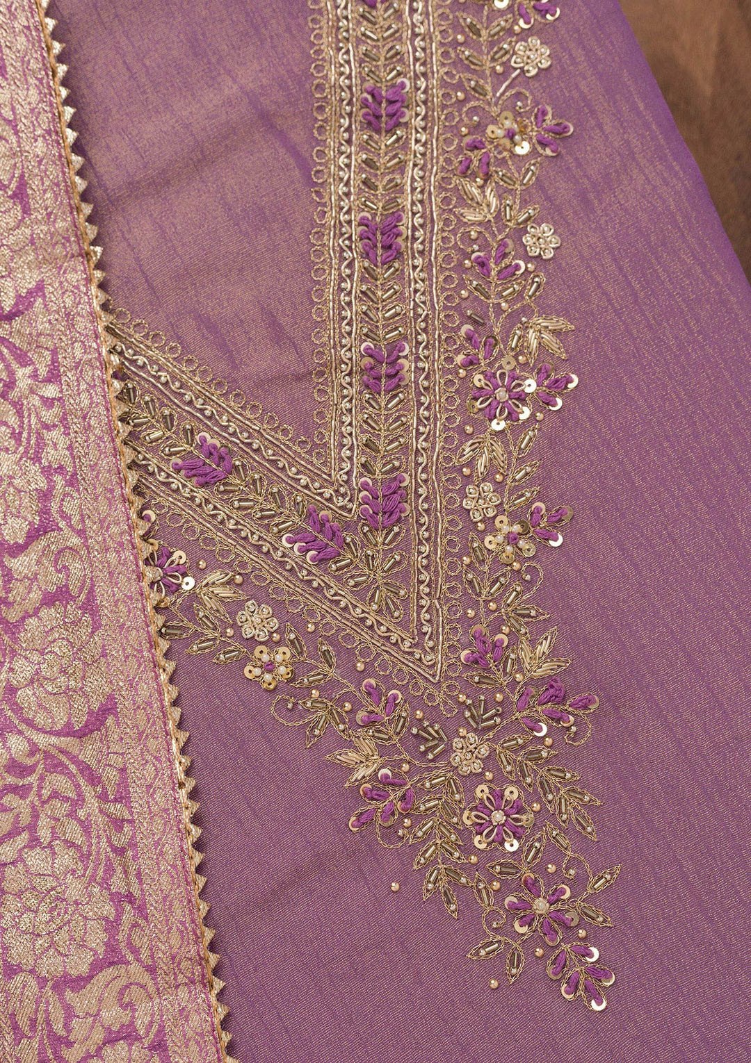 Purple Zariwork Raw Silk Unstitched Salwar Suit