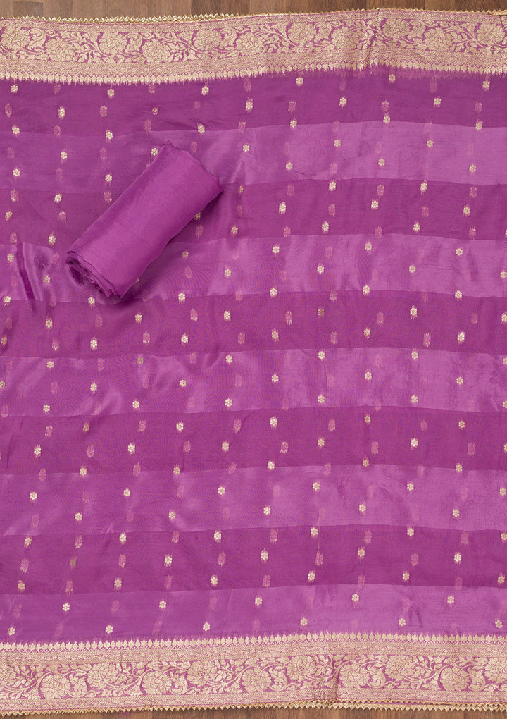 Purple Zariwork Raw Silk Unstitched Salwar Suit