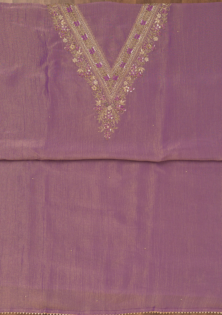 Purple Zariwork Raw Silk Unstitched Salwar Suit