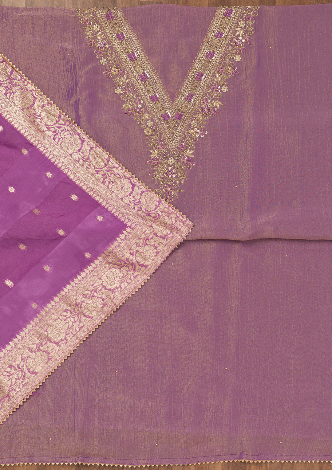 Purple Zariwork Raw Silk Unstitched Salwar Suit