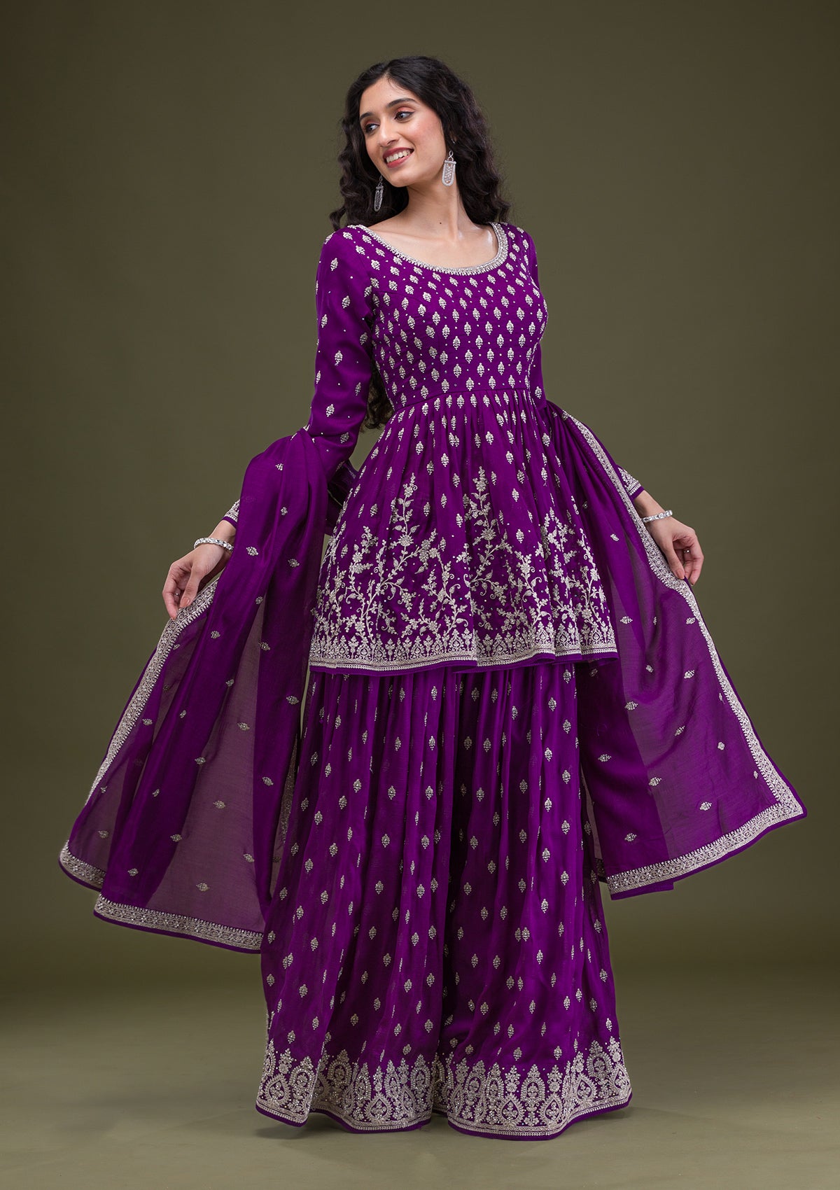 Purple Zariwork Raw Silk Readymade Salwar Suit