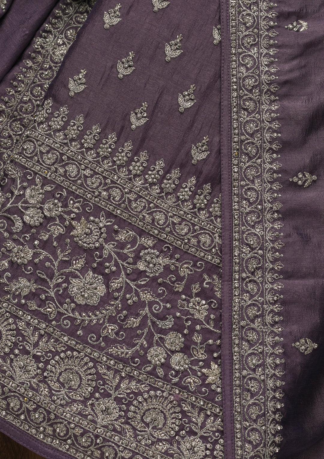 Purple Zariwork Raw Silk Unstitched Salwar Suit