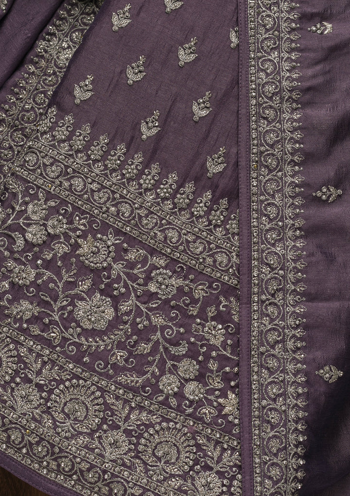 Purple Zariwork Raw Silk Unstitched Salwar Suit