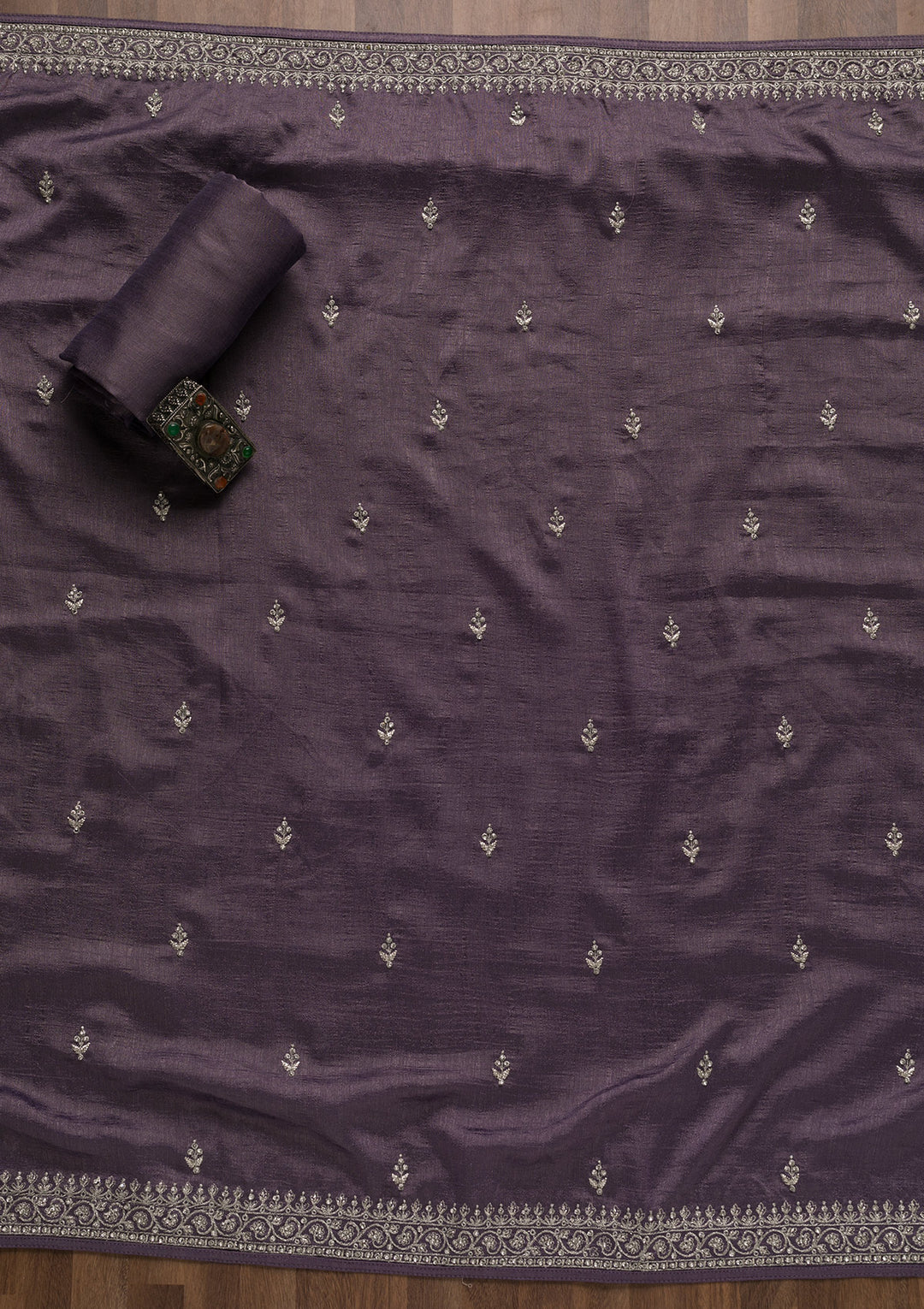 Purple Zariwork Raw Silk Unstitched Salwar Suit