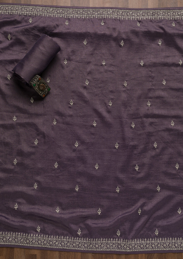 Purple Zariwork Raw Silk Unstitched Salwar Suit