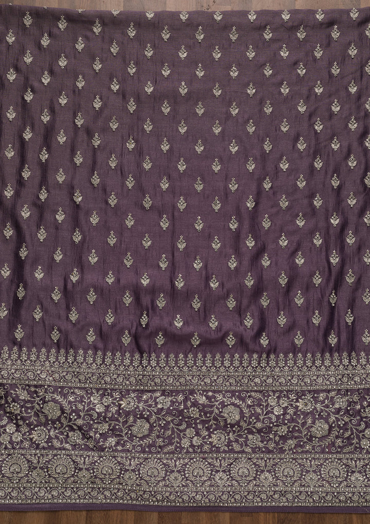 Purple Zariwork Raw Silk Unstitched Salwar Suit