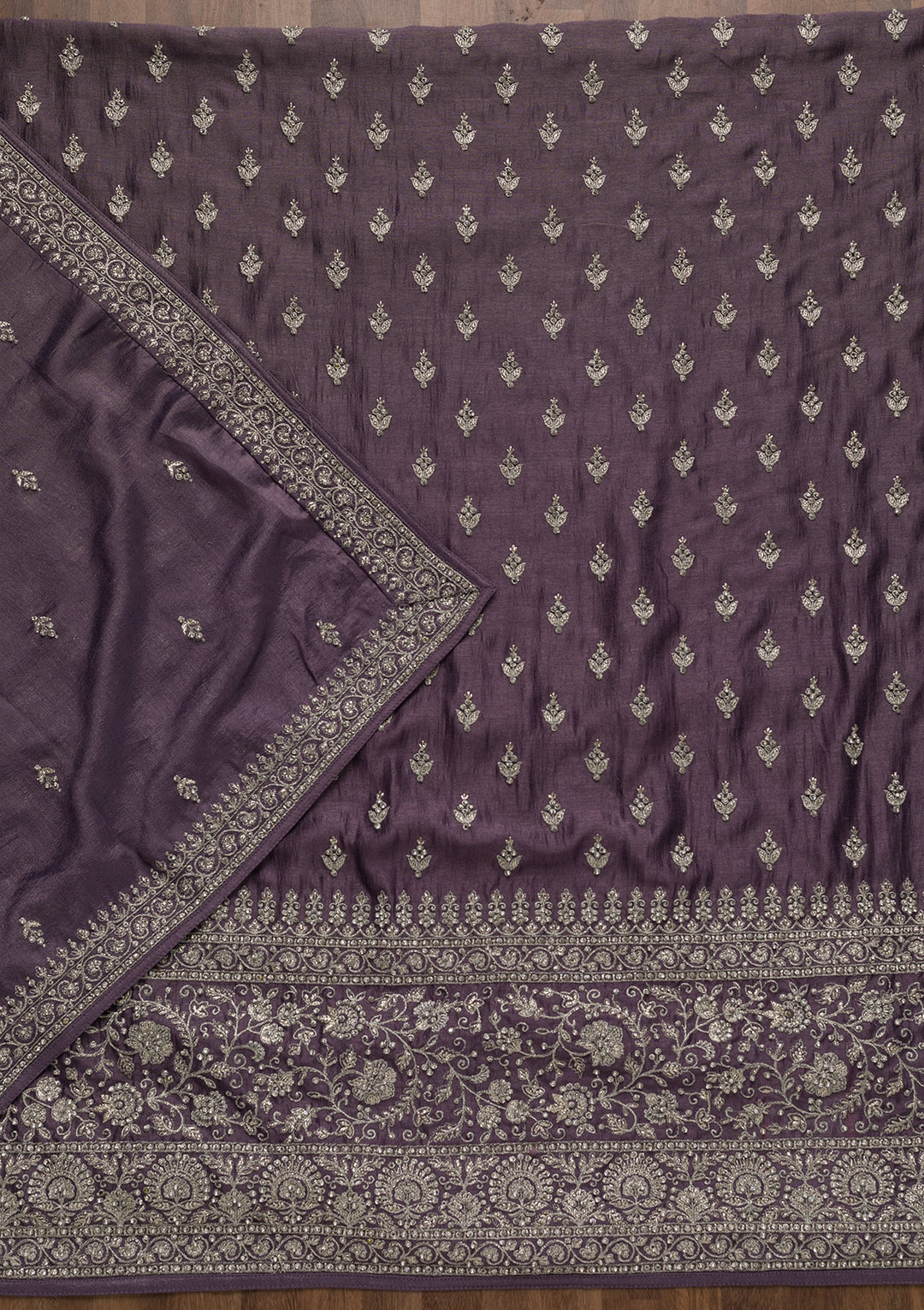 Purple Zariwork Raw Silk Unstitched Salwar Suit