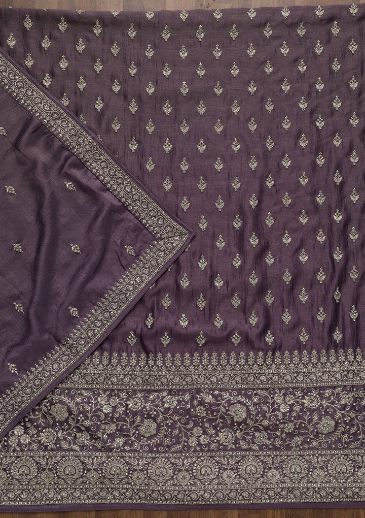 Purple Zariwork Raw Silk Unstitched Salwar Suit