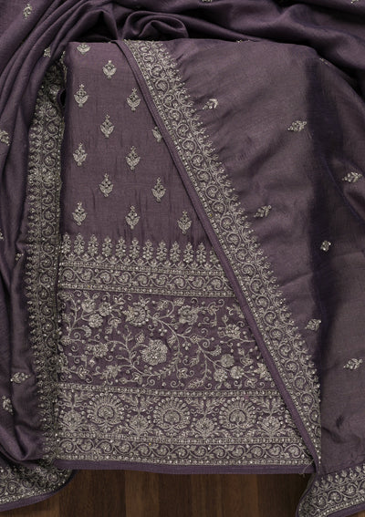 Purple Zariwork Raw Silk Unstitched Salwar Suit