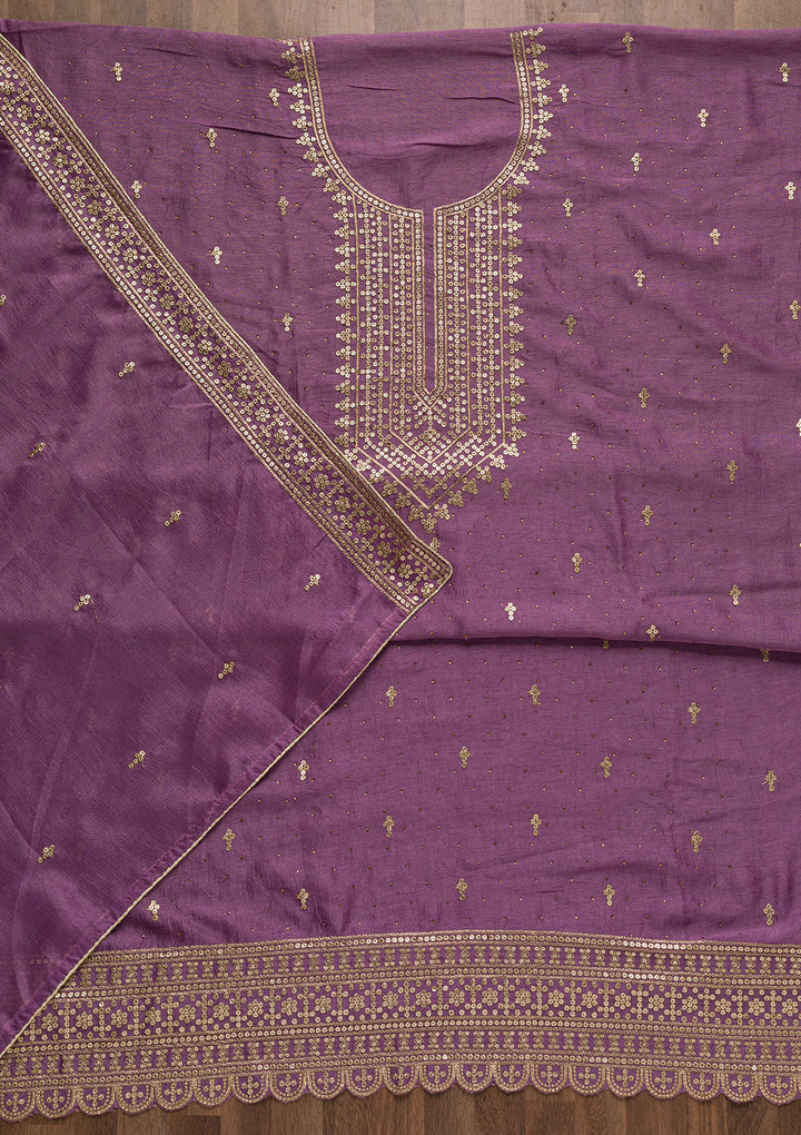 Purple Zariwork Raw Silk Unstitched Salwar Suit
