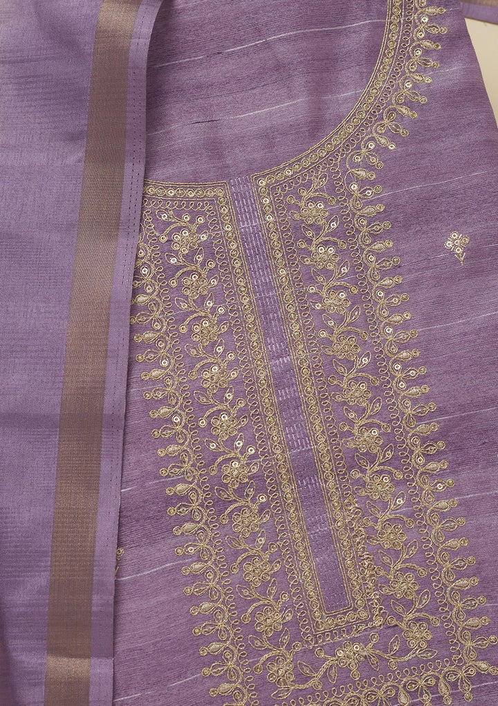 Purple Zariwork Raw Silk Unstitched Salwar Suit