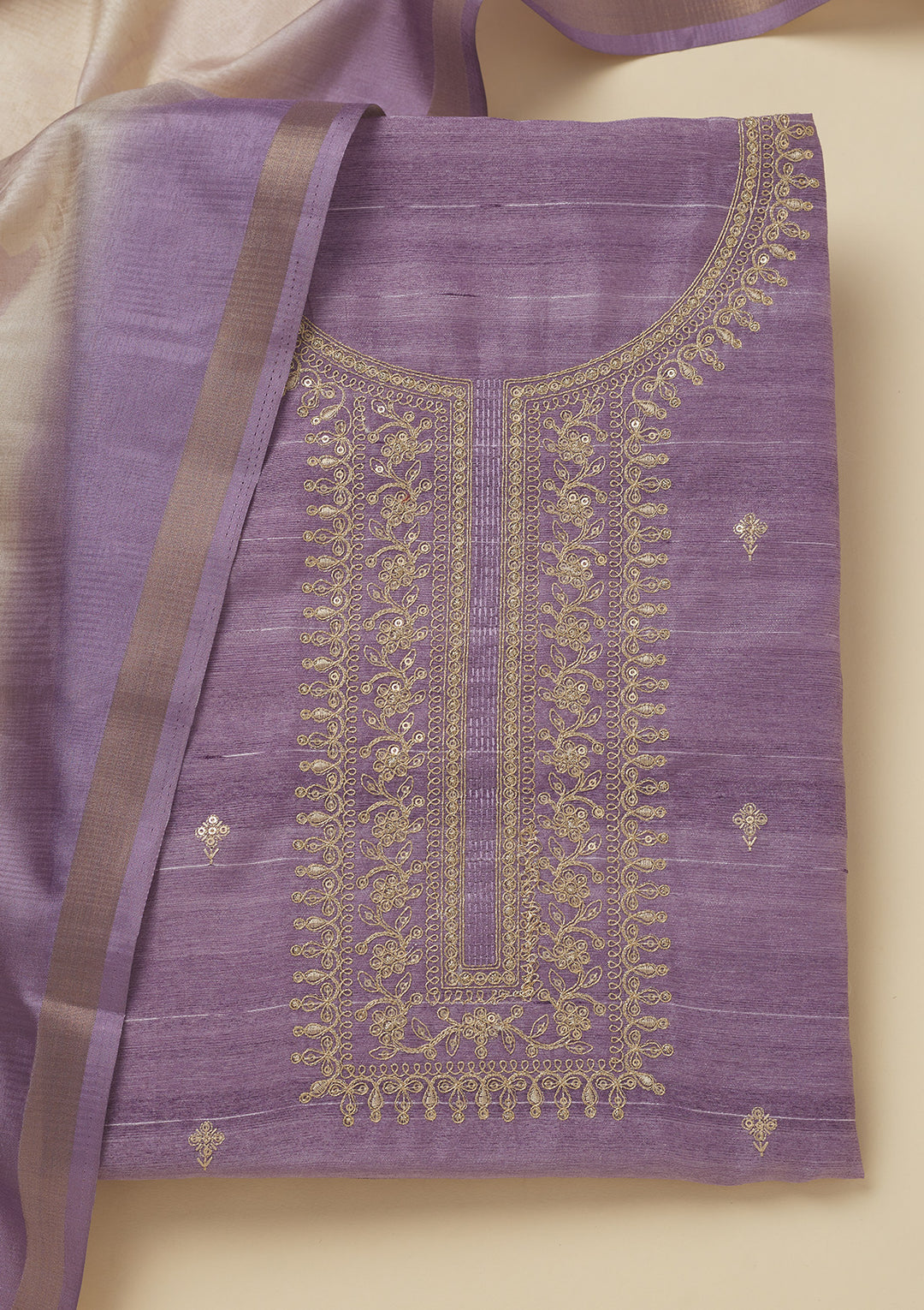 Purple Zariwork Raw Silk Unstitched Salwar Suit