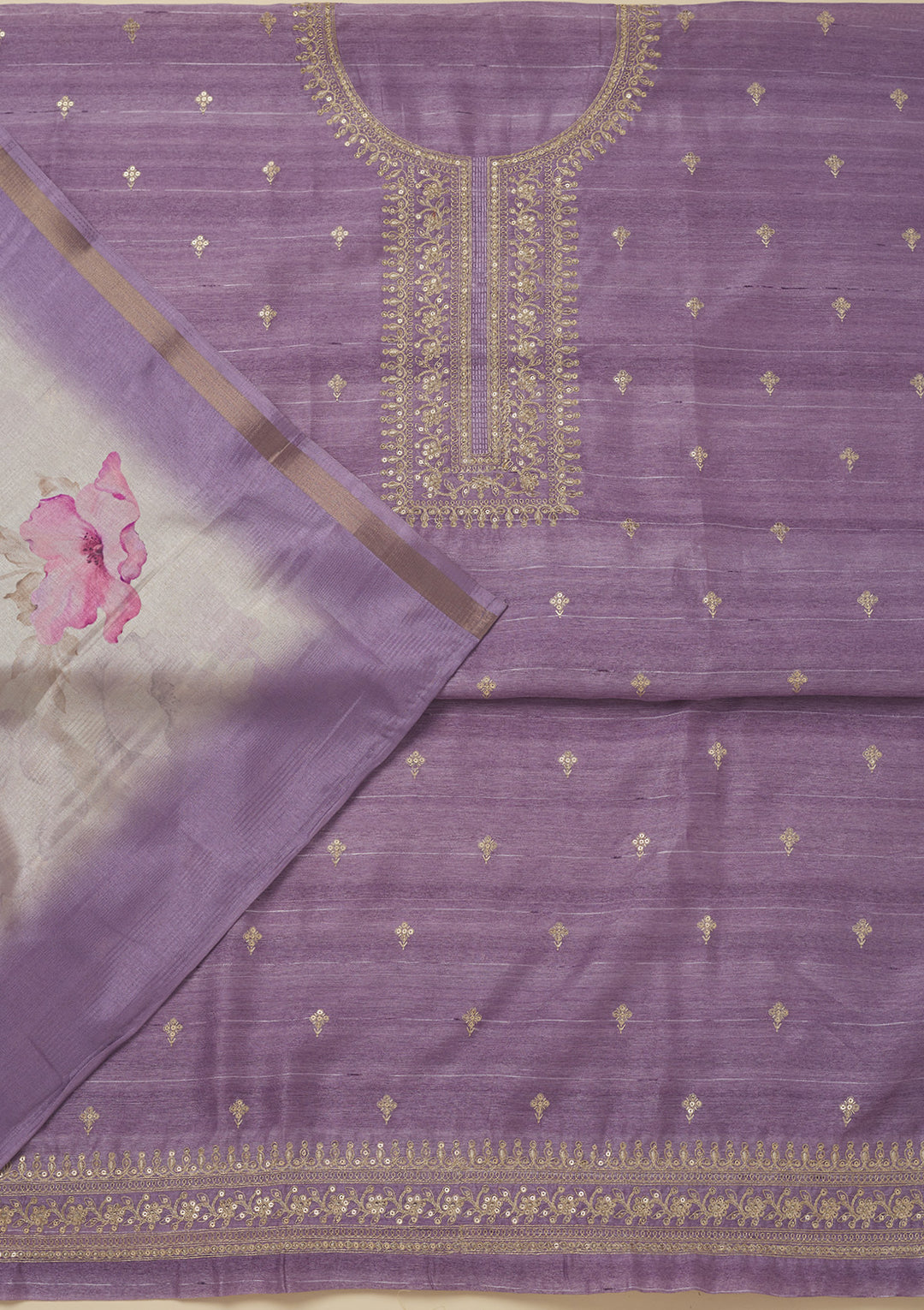 Purple Zariwork Raw Silk Unstitched Salwar Suit