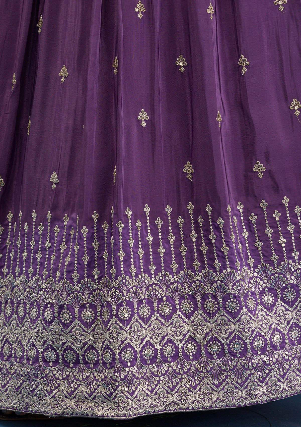 Purple Zariwork Semi Crepe Readymade Salwar Suit